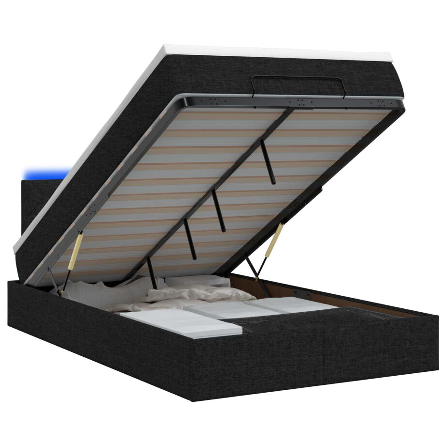 vidaXL Ottoman Bed met Matrassen en LED Zwart 120 x 190 cm Stof vidaXL Ottoman Bed met Matrassen en LED Zwart 120 x 190 cm Stof afbeelding 1