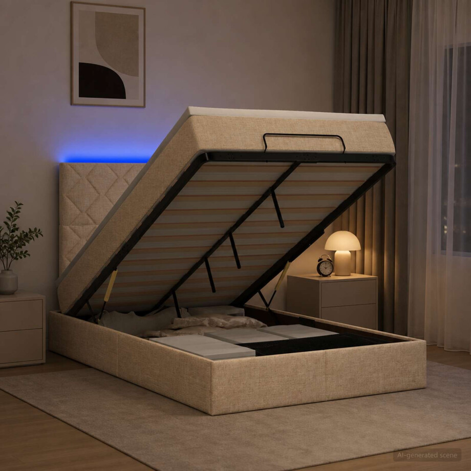 vidaXL Ottoman Bed met Matrassen en LED Crèmekleurig 120 x 200 cm Stof vidaXL Ottoman Bed met Matrassen en LED Crèmekleurig 120 x 200 cm Stof afbeelding 1