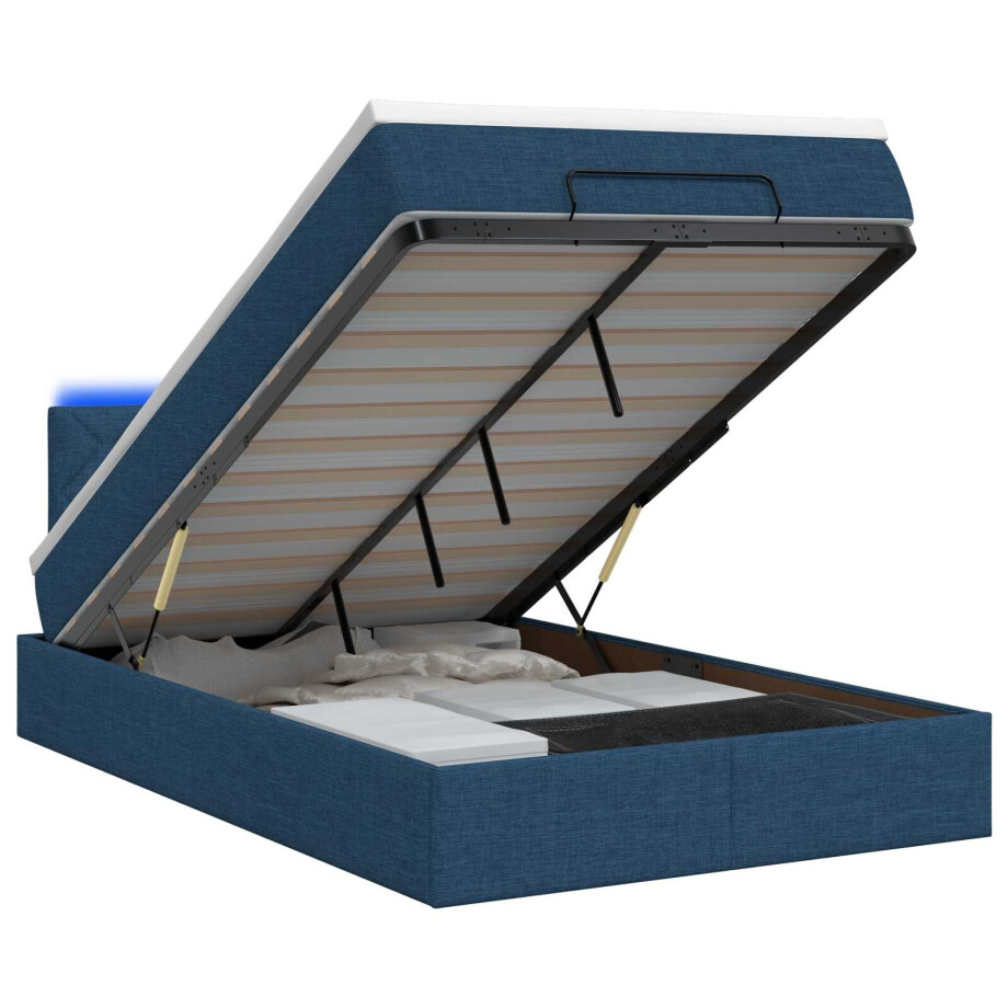 vidaXL Ottoman Bed met Matrassen en LED Blauw 120 x 190 cm Stof vidaXL Ottoman Bed met Matrassen en LED Blauw 120 x 190 cm Stof afbeelding 1