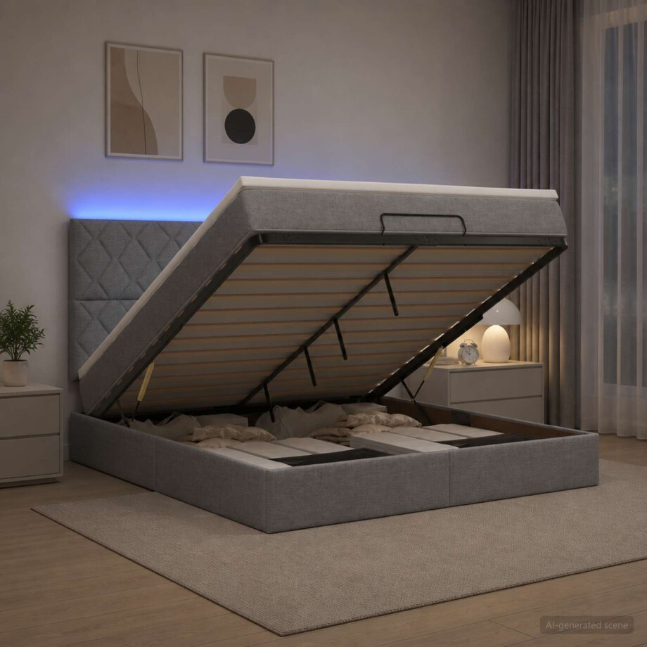vidaXL Ottoman Bed met Matrassen en LED Lichtgrijs 140 x 200 cm Stof vidaXL Ottoman Bed met Matrassen en LED Lichtgrijs 140 x 200 cm Stof afbeelding 1