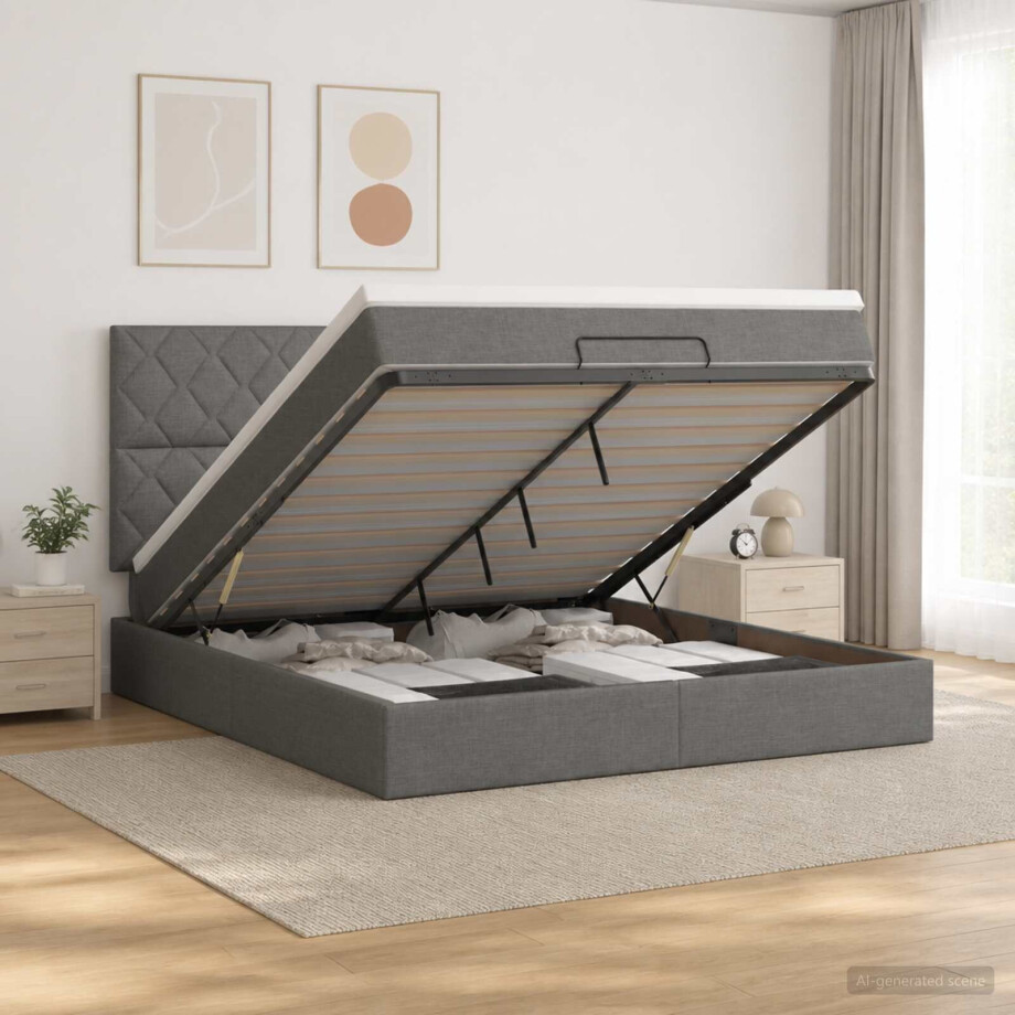 vidaXL Ottoman Bed met Matrassen en LED Donkergrijs 180 x 200 cm Stof vidaXL Ottoman Bed met Matrassen en LED Donkergrijs 180 x 200 cm Stof afbeelding 1