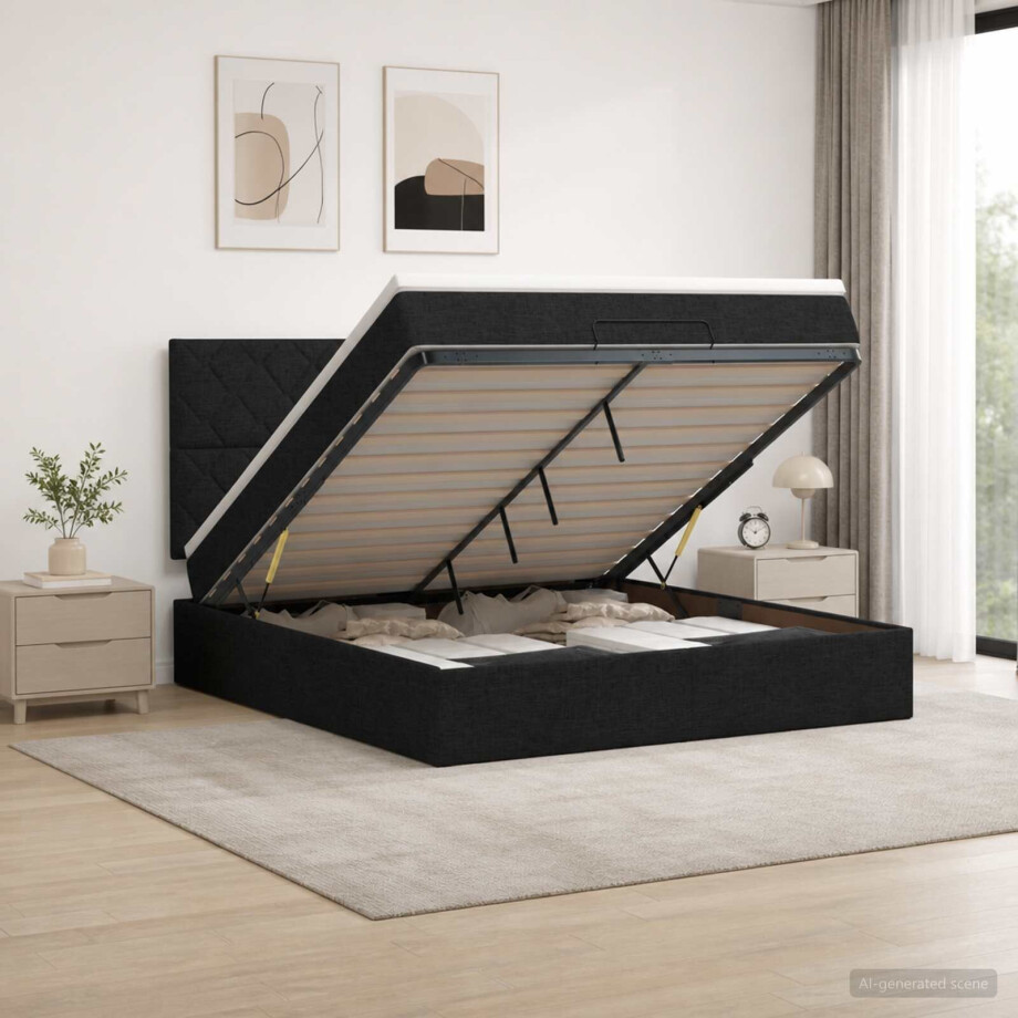 vidaXL Ottoman bed met matras met hoofdeinde Zwart 160 x 200 cm Stof vidaXL Ottoman bed met matras met hoofdeinde Zwart 160 x 200 cm Stof afbeelding 1
