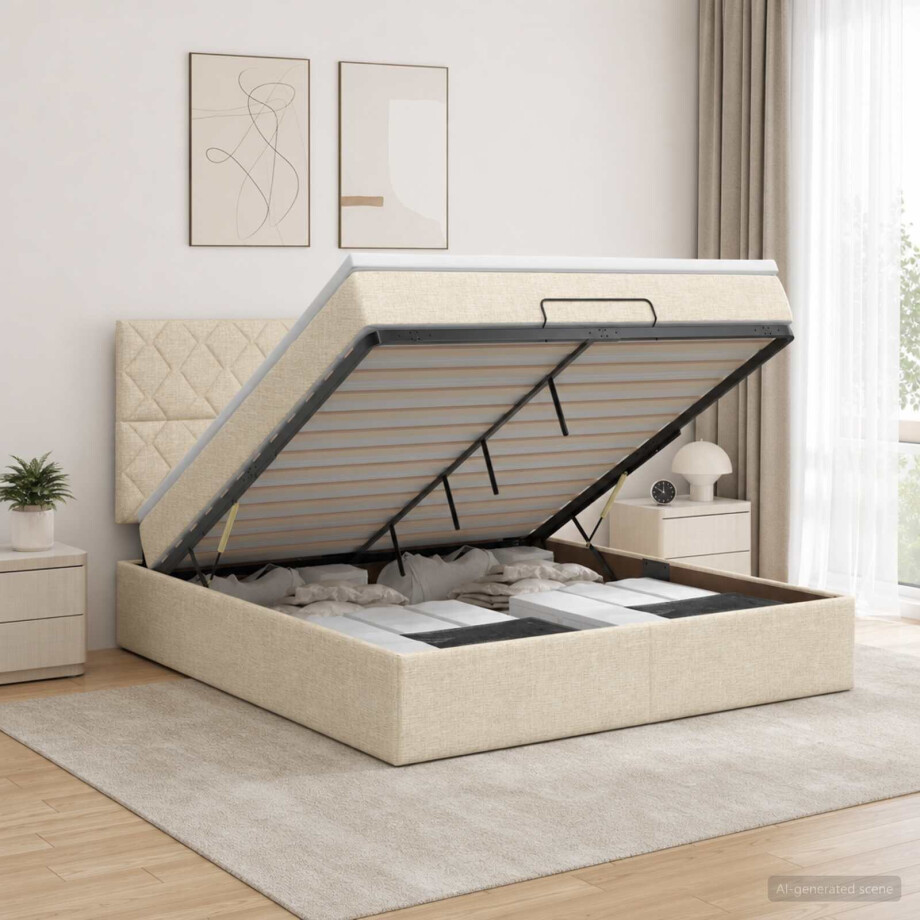vidaXL Ottoman bed met matras Crèmekleurig 180 x 200 cm Stof afbeelding 1