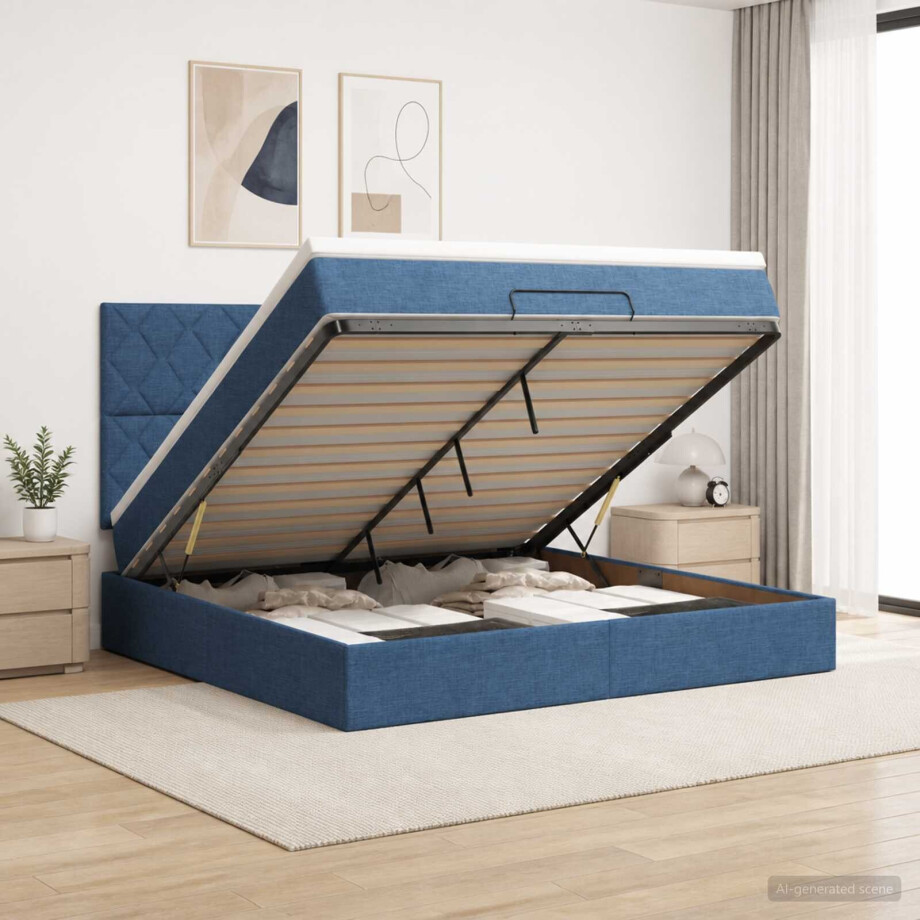vidaXL Ottoman bed met matras met hoofdeinde Blauw 180 x 200 cm Stof afbeelding 1