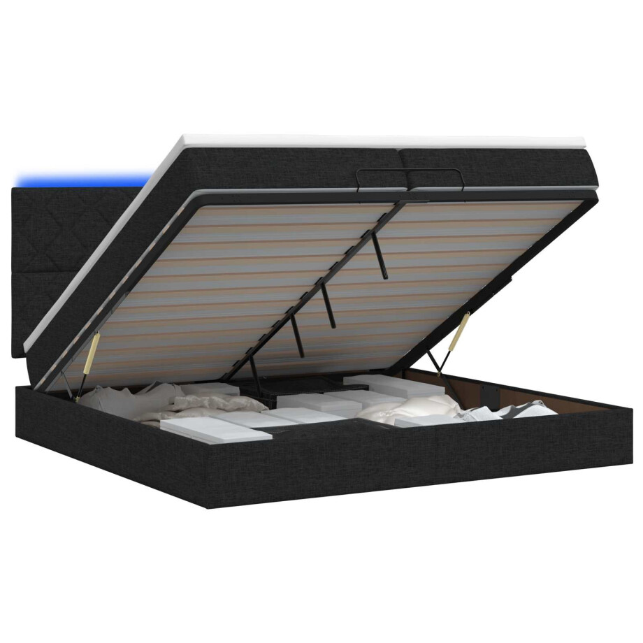 vidaXL Ottoman Bed met Matrassen en LED Zwart 200 x 200 cm Stof afbeelding 1