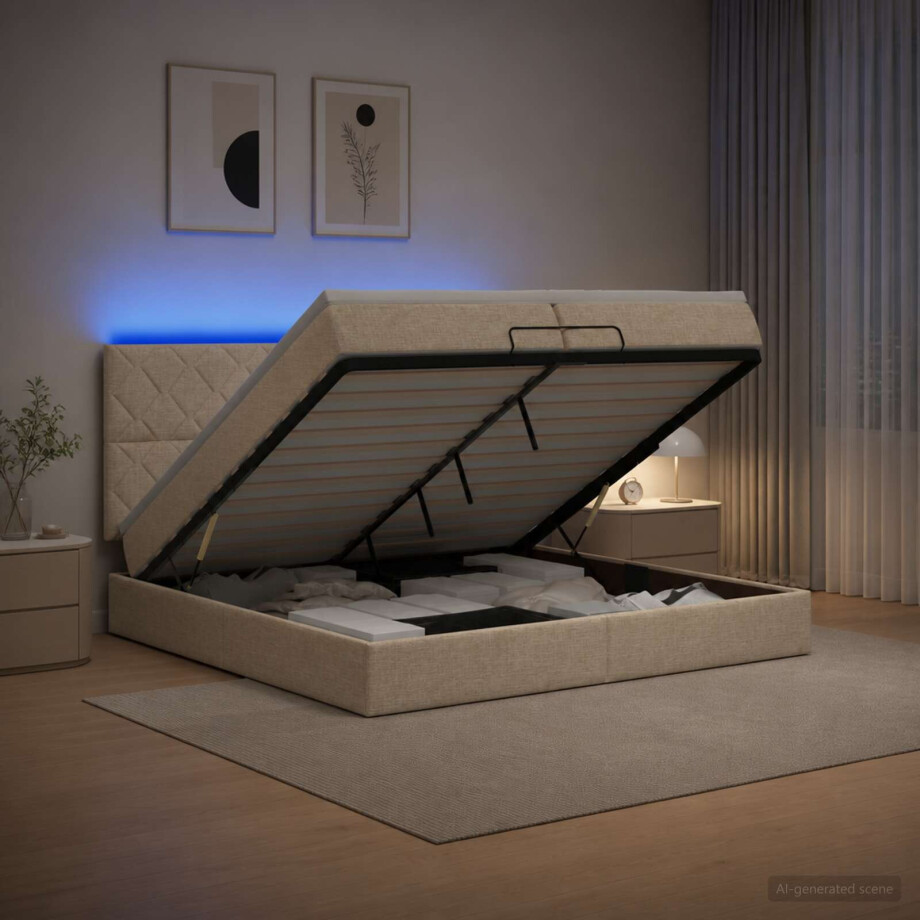 vidaXL Ottoman Bed met Matrassen en LED Crèmekleurig 200 x 200 cm Stof vidaXL Ottoman Bed met Matrassen en LED Crèmekleurig 200 x 200 cm Stof afbeelding 1