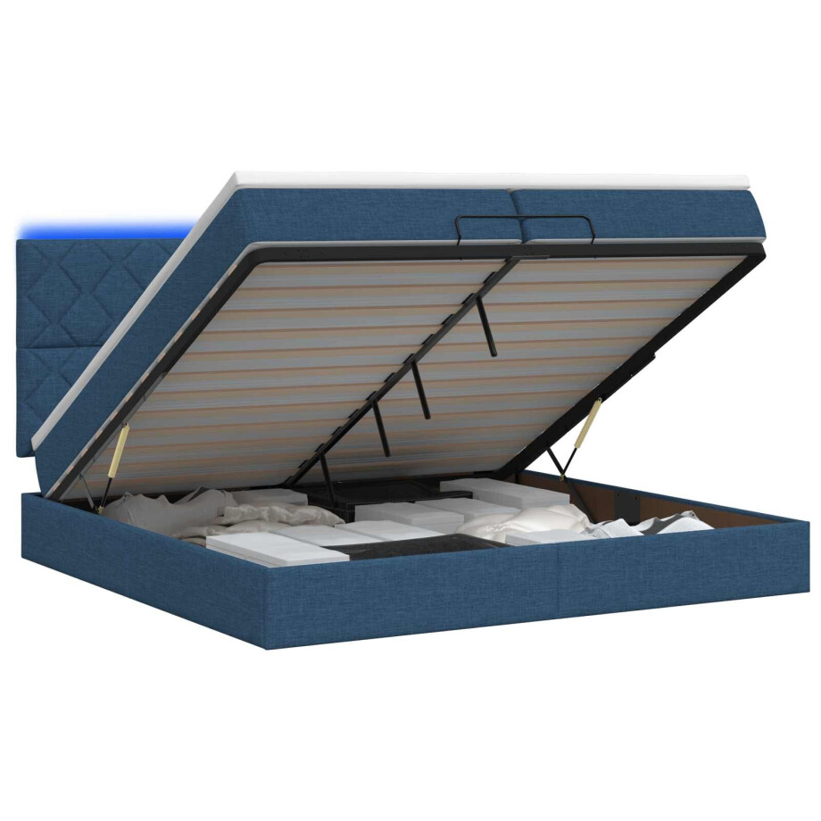 vidaXL Ottoman Bed met Matrassen en LED Blauw 200 x 200 cm Stof vidaXL Ottoman Bed met Matrassen en LED Blauw 200 x 200 cm Stof afbeelding 1