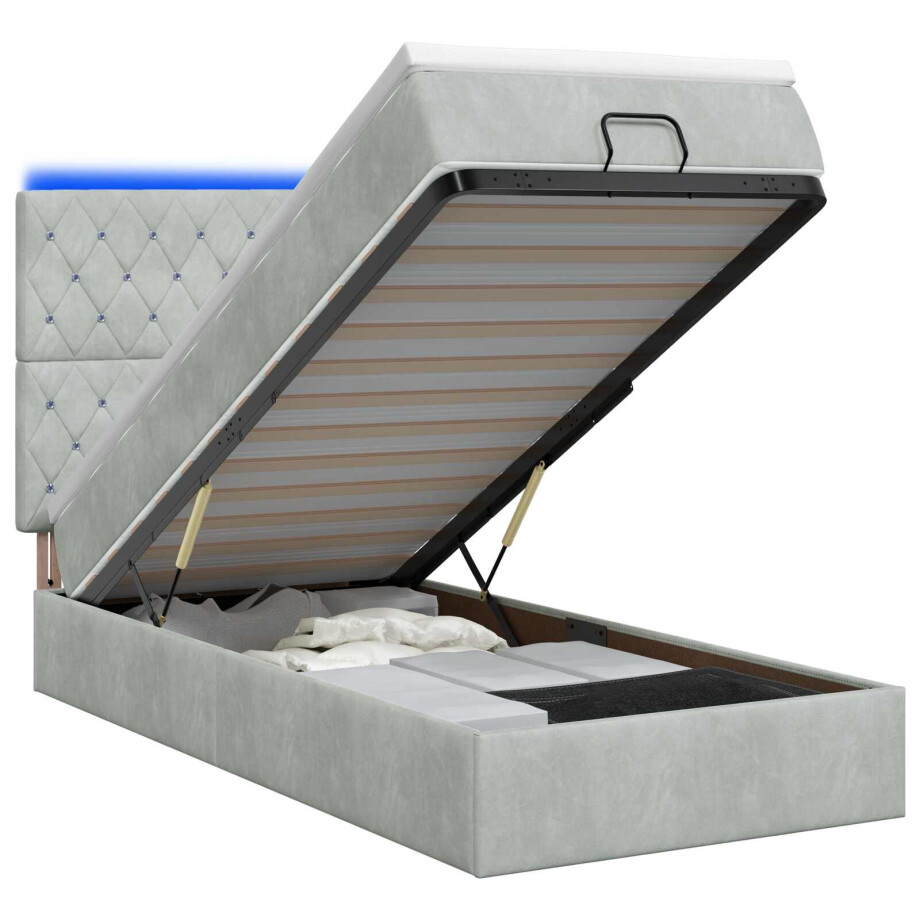 vidaXL Ottoman Bed met Matrassen en LED Lichtgrijs 80 x 200 cm fluweel vidaXL Ottoman Bed met Matrassen en LED Lichtgrijs 80 x 200 cm fluweel afbeelding 1