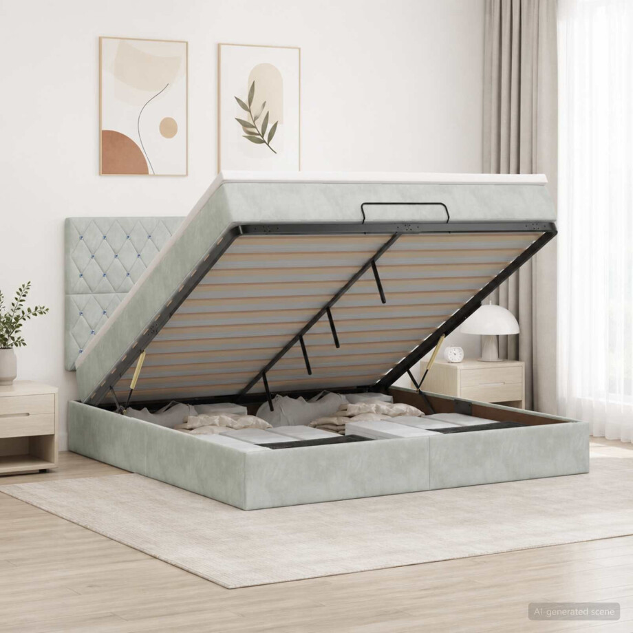 vidaXL Ottoman bed met matras Lichtgrijs 140 x 200 cm Fluweel afbeelding 1