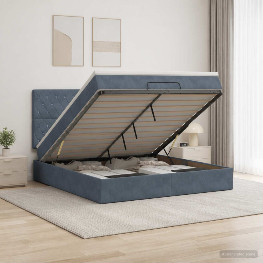 vidaXL Ottoman bed met matras Donkergrijs 140 x 190 cm Fluweel vidaXL Ottoman bed met matras Donkergrijs 140 x 190 cm Fluweel afbeelding 1