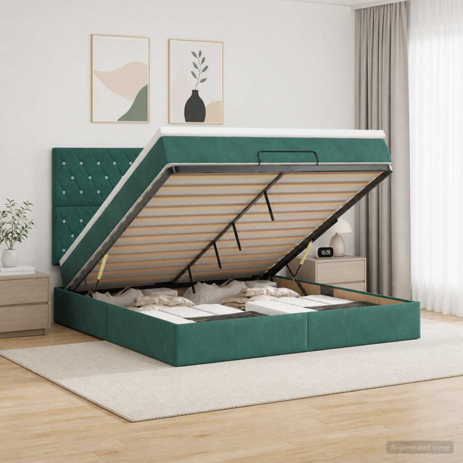 vidaXL Ottoman bed met matras Donkergroen 180 x 200 cm Fluweel vidaXL Ottoman bed met matras Donkergroen 180 x 200 cm Fluweel afbeelding 1