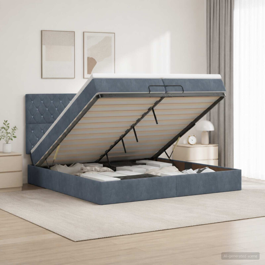 vidaXL Ottoman bed met matras Donkergrijs 200 x 200 cm Fluweel vidaXL Ottoman bed met matras Donkergrijs 200 x 200 cm Fluweel afbeelding 1