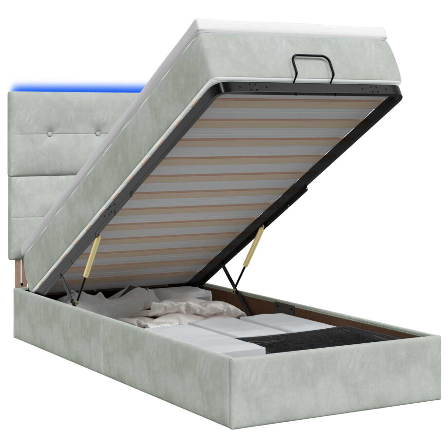vidaXL Ottoman Bed met Matrassen en LED Lichtgrijs 90 x 190 cm fluweel afbeelding 1