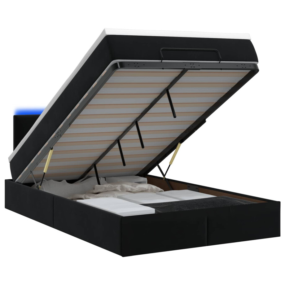 vidaXL Ottoman Bed met Matrassen en LED Zwart 120 x 190 cm fluweel vidaXL Ottoman Bed met Matrassen en LED Zwart 120 x 190 cm fluweel afbeelding 1