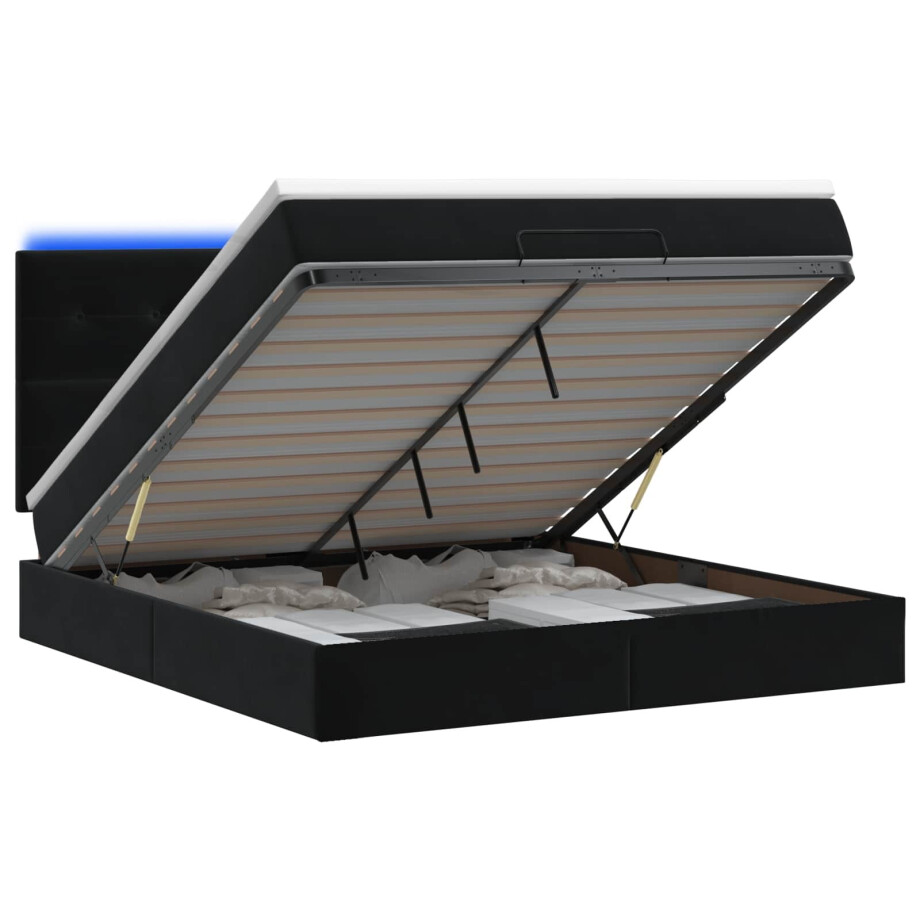 vidaXL Ottoman Bed met Matrassen en LED Zwart 140 x 200 cm fluweel vidaXL Ottoman Bed met Matrassen en LED Zwart 140 x 200 cm fluweel afbeelding 1