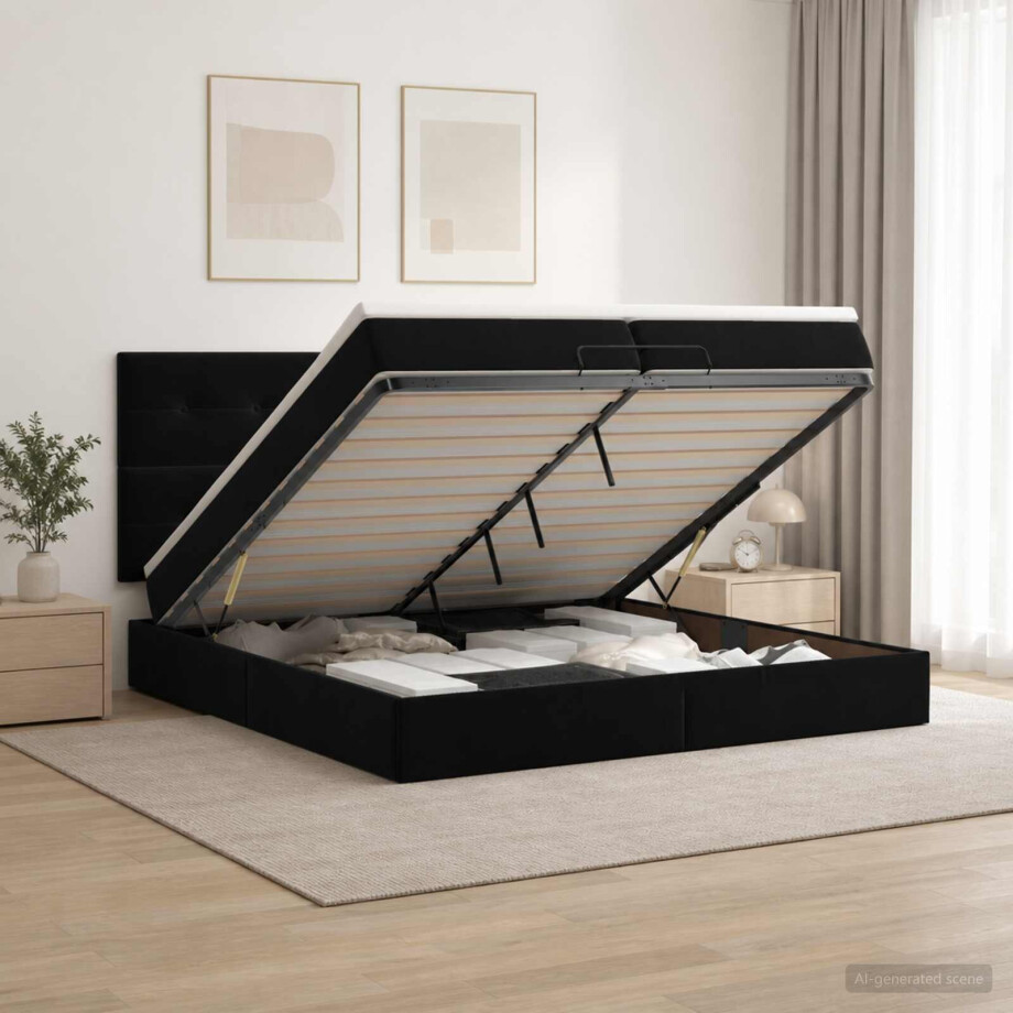 vidaXL Ottoman bed met matras Zwart 200 x 200 cm Fluweel vidaXL Ottoman bed met matras Zwart 200 x 200 cm Fluweel afbeelding 1