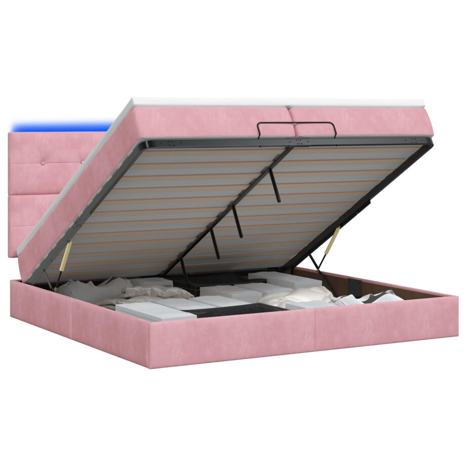 vidaXL Ottoman Bed met Matrassen en LED Roze 200 x 200 cm fluweel afbeelding 1