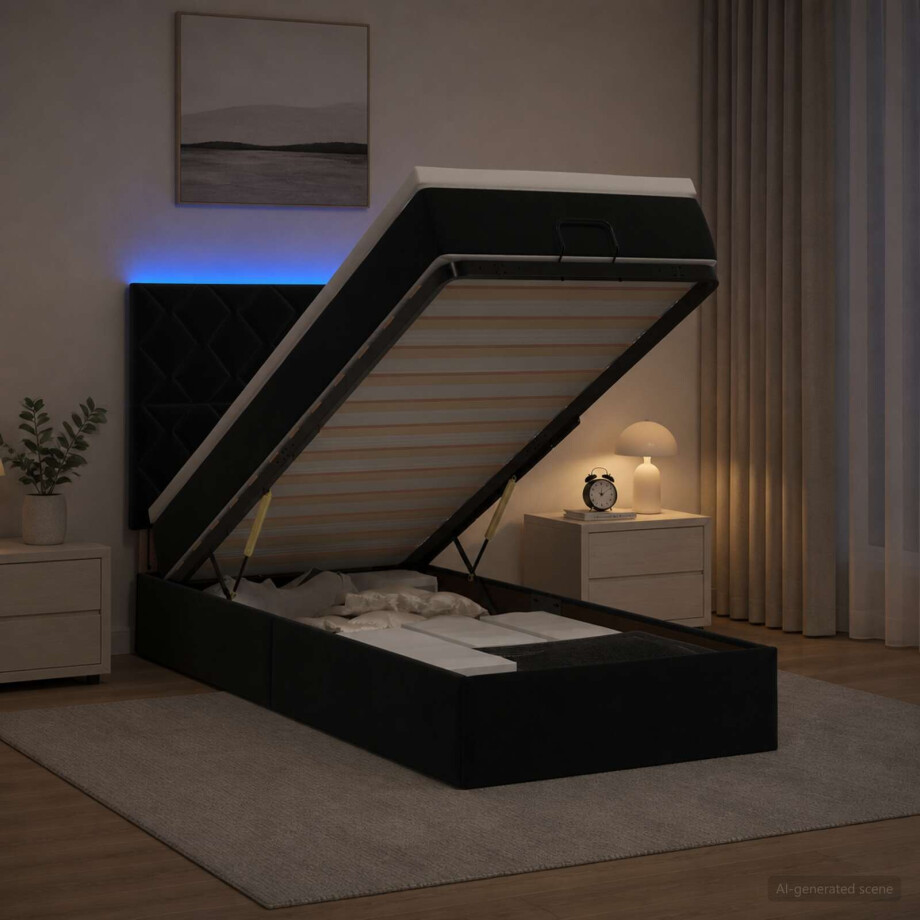 vidaXL Ottoman Bed met Matrassen en LED Zwart 100 x 200 cm fluweel vidaXL Ottoman Bed met Matrassen en LED Zwart 100 x 200 cm fluweel afbeelding 1