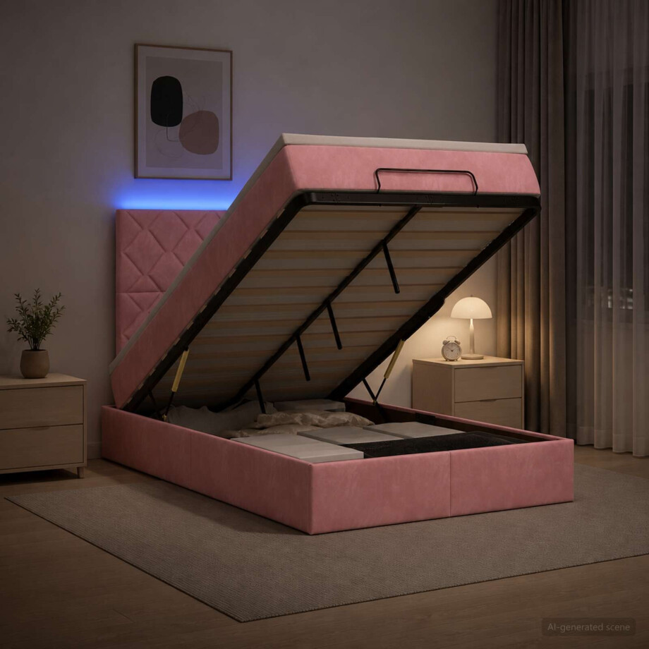 vidaXL Ottoman Bed met Matrassen en LED Roze 120 x 190 cm fluweel vidaXL Ottoman Bed met Matrassen en LED Roze 120 x 190 cm fluweel afbeelding 1
