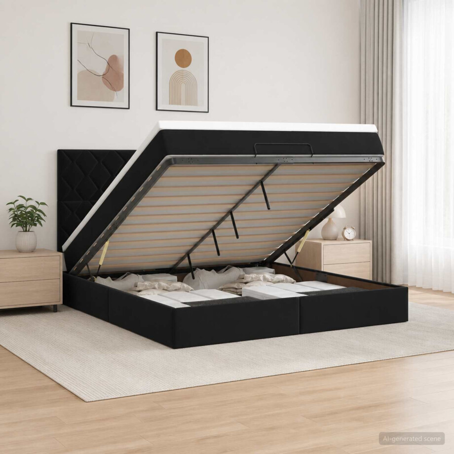 vidaXL Ottoman bed met matras Zwart 160 x 200 cm Fluweel vidaXL Ottoman bed met matras Zwart 160 x 200 cm Fluweel afbeelding 1