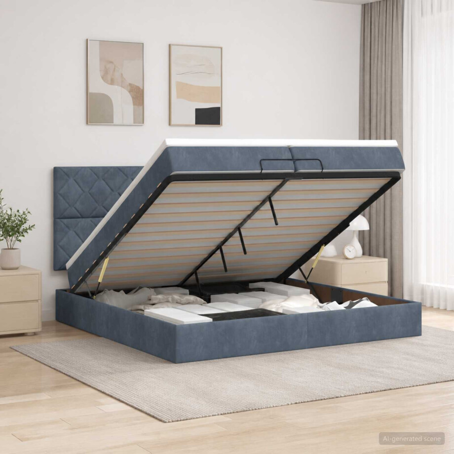 vidaXL Ottoman bed met matras Donkergrijs 200 x 200 cm Fluweel vidaXL Ottoman bed met matras Donkergrijs 200 x 200 cm Fluweel afbeelding 1