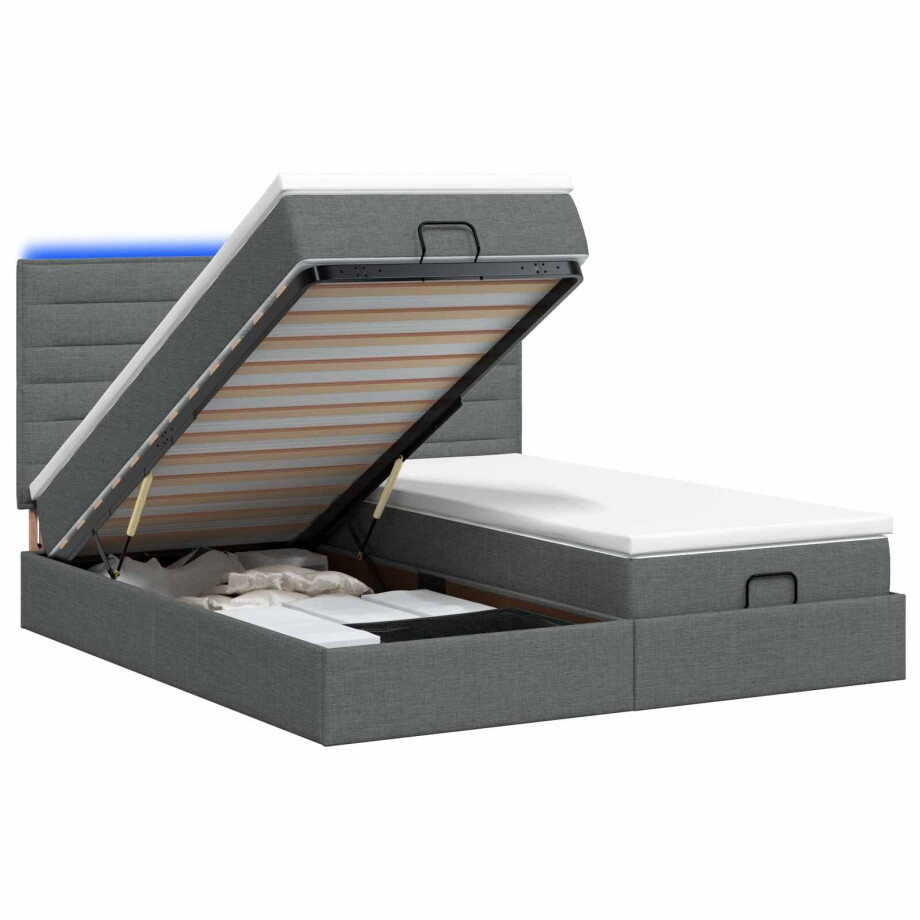 vidaXL Ottoman Bed met Matrassen en LED Donkergrijs 160 x 200 cm Stof vidaXL Ottoman Bed met Matrassen en LED Donkergrijs 160 x 200 cm Stof afbeelding 1