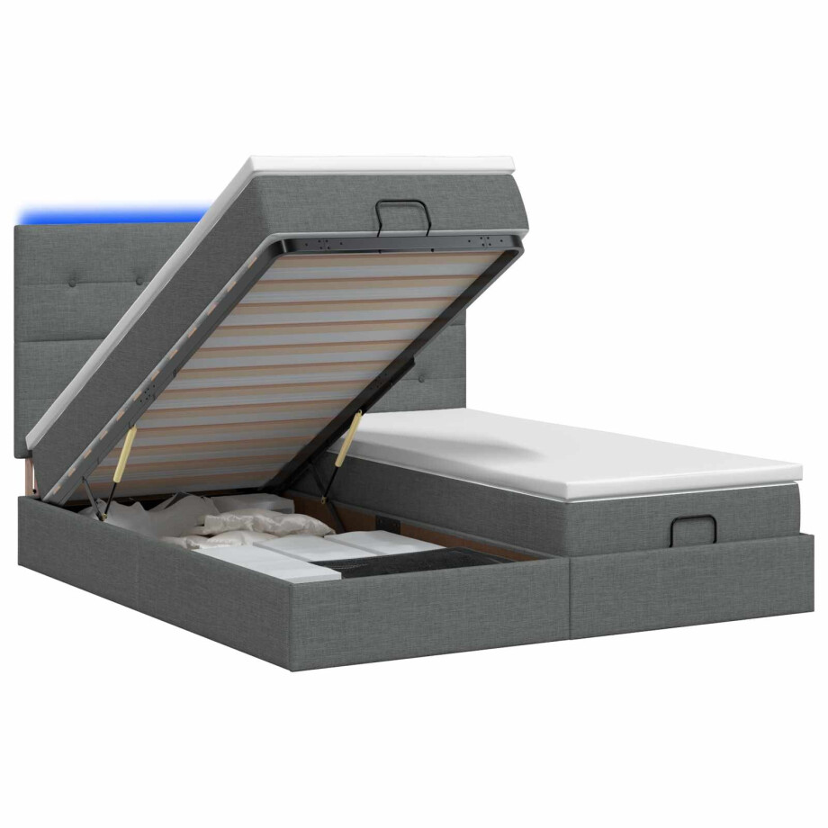 vidaXL Ottoman Bed met Matrassen en LED Donkergrijs 160 x 200 cm Stof vidaXL Ottoman Bed met Matrassen en LED Donkergrijs 160 x 200 cm Stof afbeelding 1
