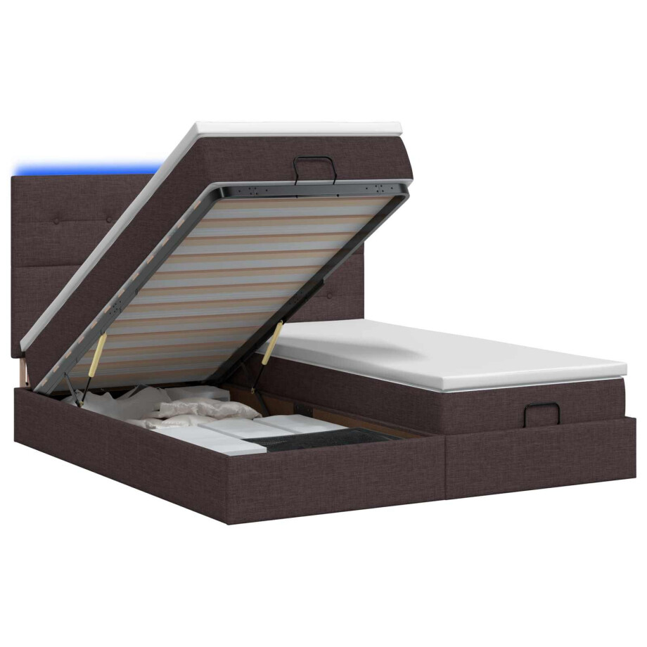 vidaXL Ottoman Bed met Matrassen en LED Donkerbruin 160 x 200 cm Stof afbeelding 1