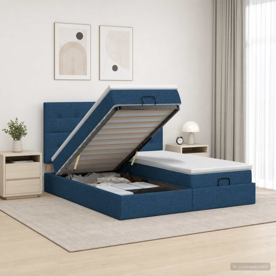 vidaXL Ottoman bed met matras met hoofdeinde 2 st Blauw Stof afbeelding 1