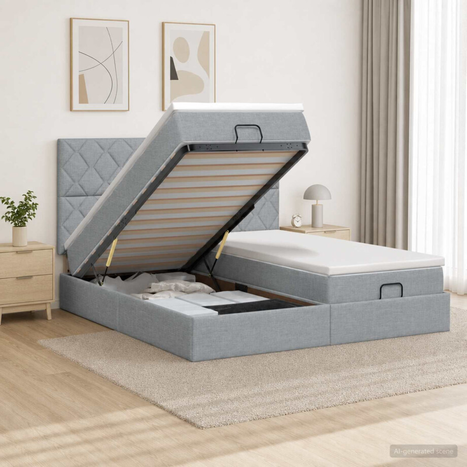 vidaXL Ottoman bed met matras met hoofdeinde 2 st Lichtgrijs Stof afbeelding 1