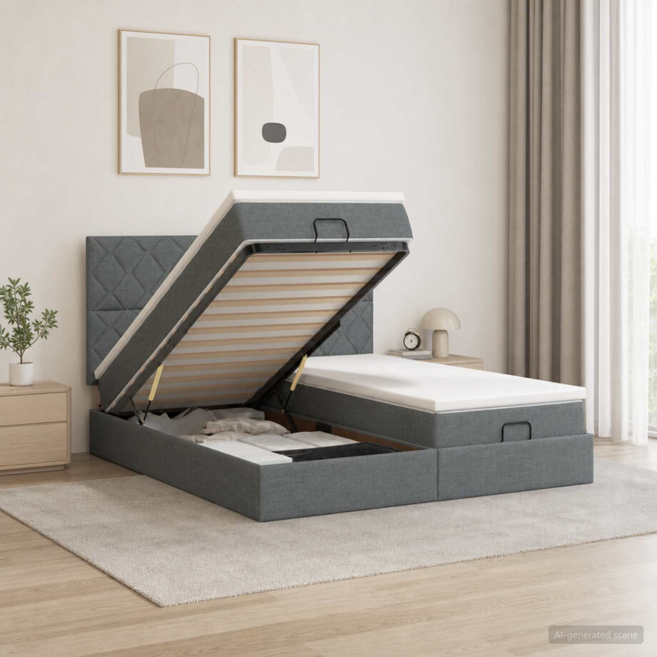 vidaXL Ottoman bed met matras met hoofdeinde 2 st Donkergrijs Stof afbeelding 1