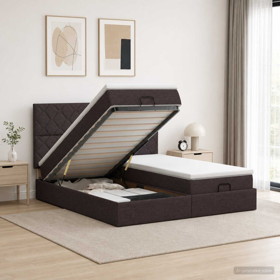 vidaXL Ottoman bed met matras met hoofdeinde 2 st Donkerbruin Stof afbeelding 1