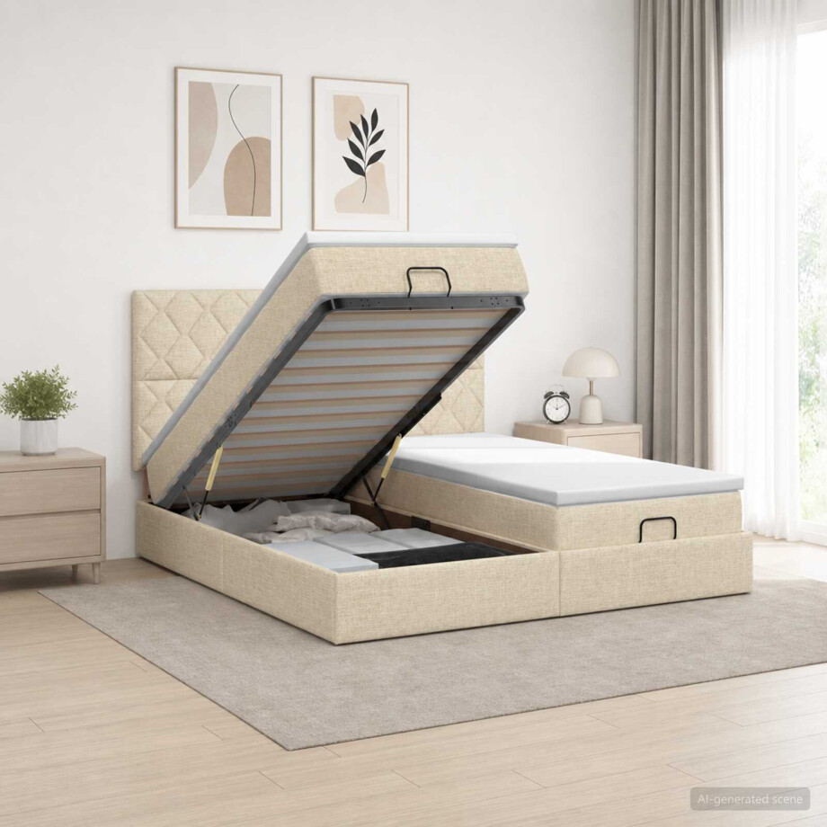 vidaXL Ottoman bed met matras met hoofdeinde 2 st Crèmekleurig Stof vidaXL Ottoman bed met matras met hoofdeinde 2 st Crèmekleurig Stof afbeelding 1