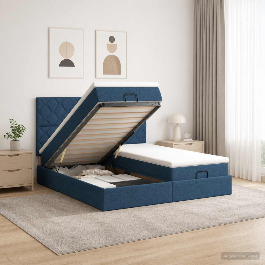 vidaXL Ottoman bed met matras met hoofdeinde 2 st Blauw Stof afbeelding 1