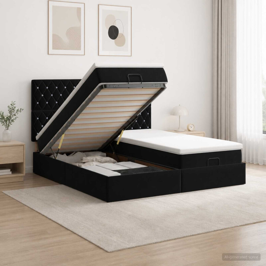 vidaXL Ottoman bed met matras met hoofdeinde 2 st Zwart Fluweel afbeelding 1