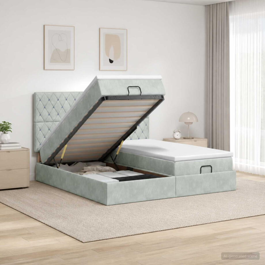 vidaXL Ottoman bed met matras met hoofdeinde 2 st Lichtgrijs Fluweel afbeelding 1