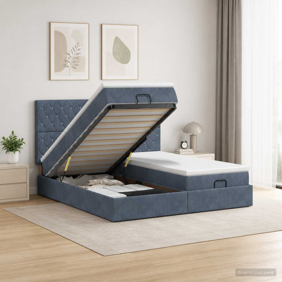vidaXL Ottoman bed met matras met hoofdeinde 2 st Donkergrijs Fluweel afbeelding 1