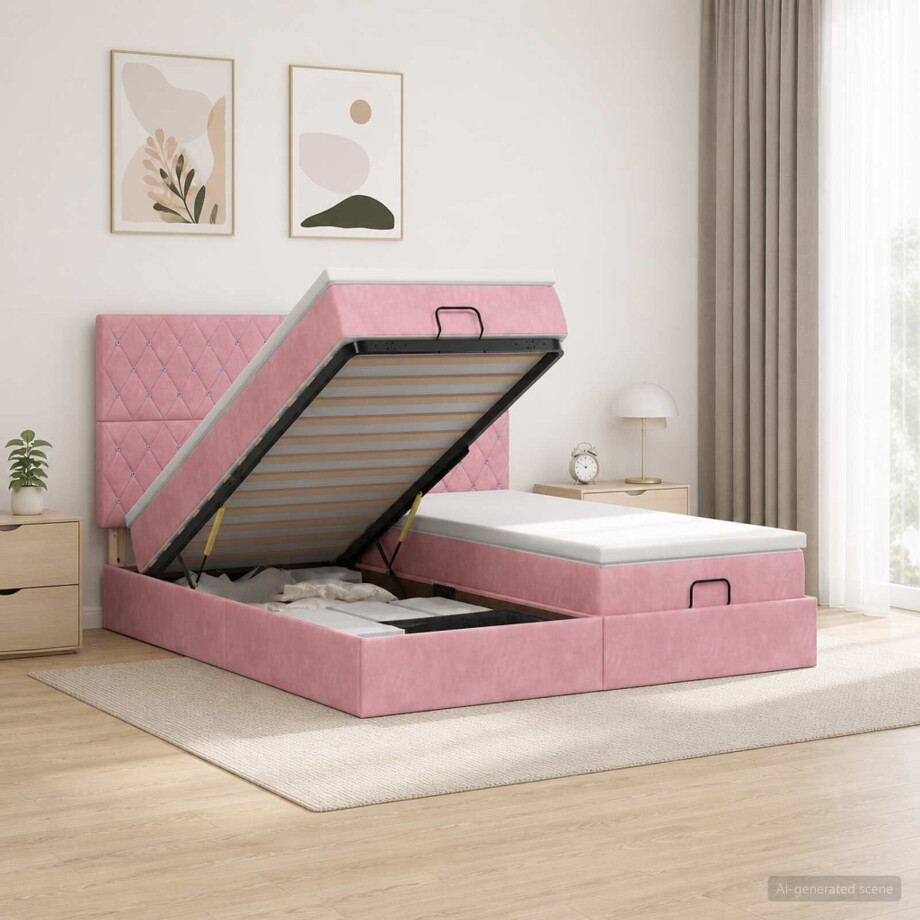 vidaXL Ottoman bed met matras met hoofdeinde 2 st Roze Fluweel afbeelding 1