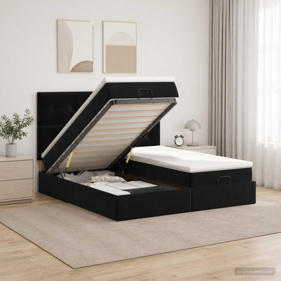 vidaXL Ottoman bed met matras met hoofdeinde 2 st Zwart Fluweel afbeelding 1