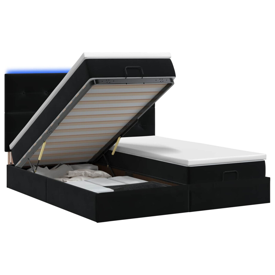 vidaXL Ottoman Bed met Matrassen en LED Zwart 200 x 200 cm fluweel afbeelding 1