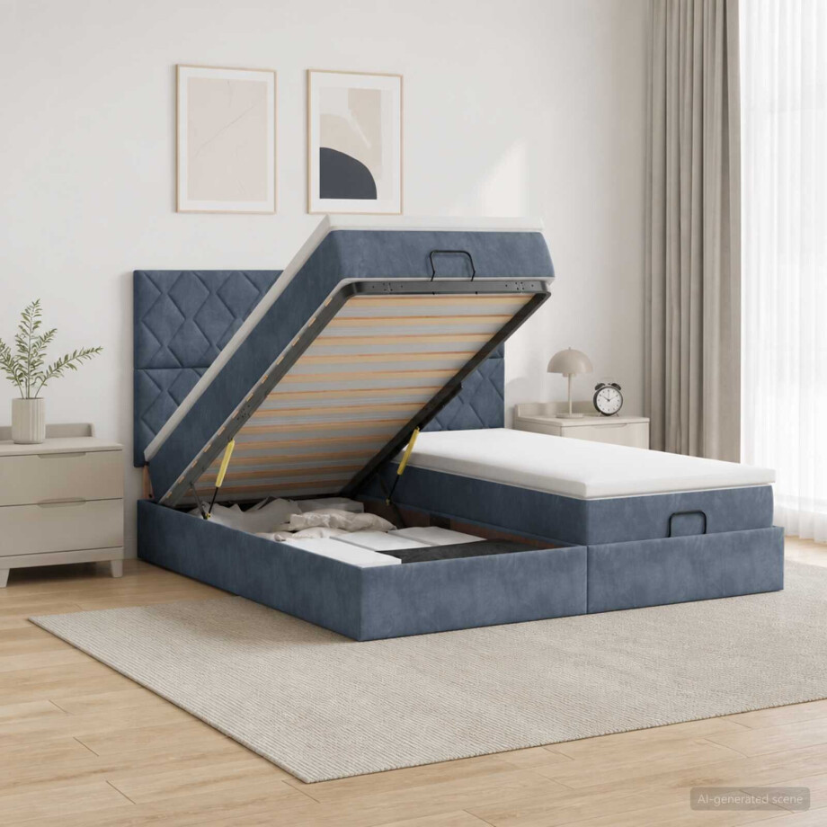 vidaXL Ottoman bed met matras met hoofdeinde 2 st Donkergrijs Fluweel afbeelding 1