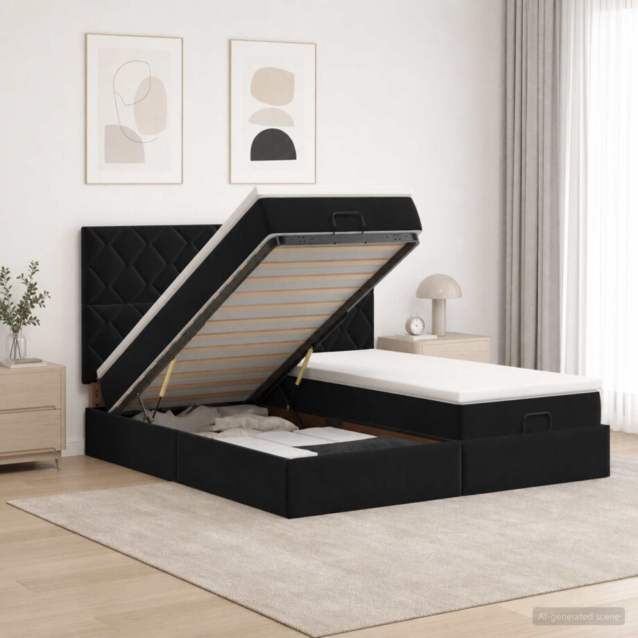 vidaXL Ottoman bed met matras met hoofdeinde 2 st Zwart Fluweel afbeelding 1