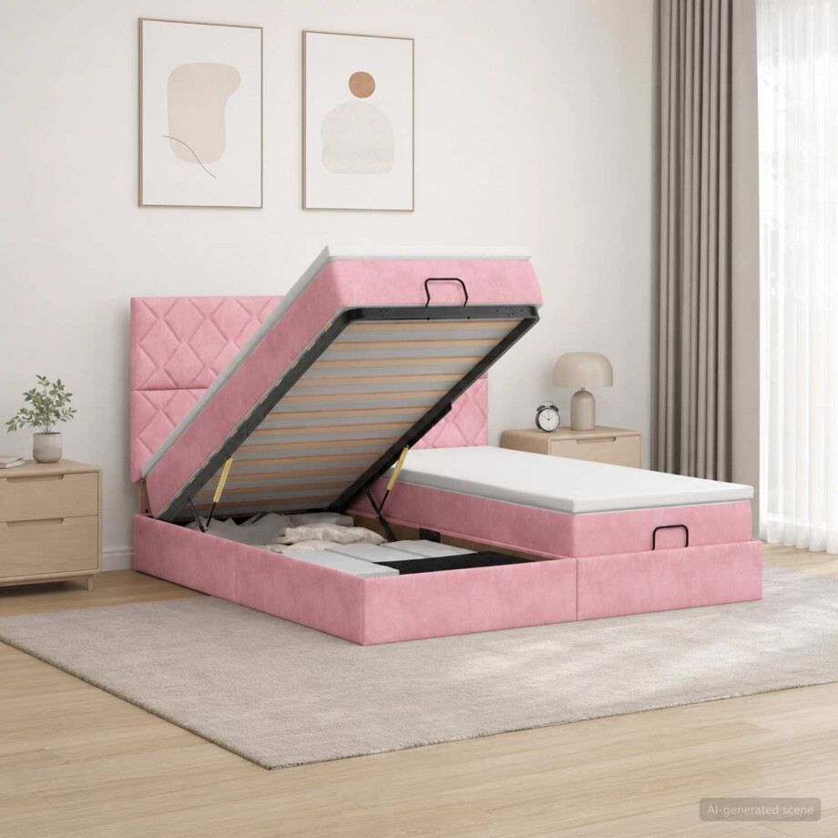 vidaXL Ottoman bed met matras met hoofdeinde 2 st Roze Fluweel afbeelding 1