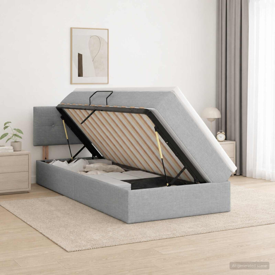 vidaXL Opbergbed met matras Lichtgrijs 100 x 200 cm fluweel afbeelding 1