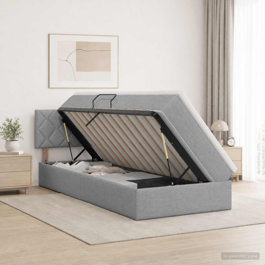 vidaXL Opbergbed met matras Lichtgrijs 100 x 200 cm fluweel afbeelding 1