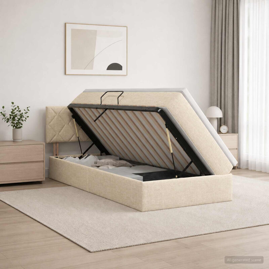 vidaXL Opbergbed met matras Crèmekleurig 100 x 200 cm fluweel vidaXL Opbergbed met matras Crèmekleurig 100 x 200 cm fluweel afbeelding 1