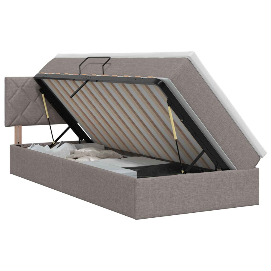 vidaXL Opbergbed met matras met hoofdeinde Taupe 90 x 200 cm fluweel vidaXL Opbergbed met matras met hoofdeinde Taupe 90 x 200 cm fluweel afbeelding 1