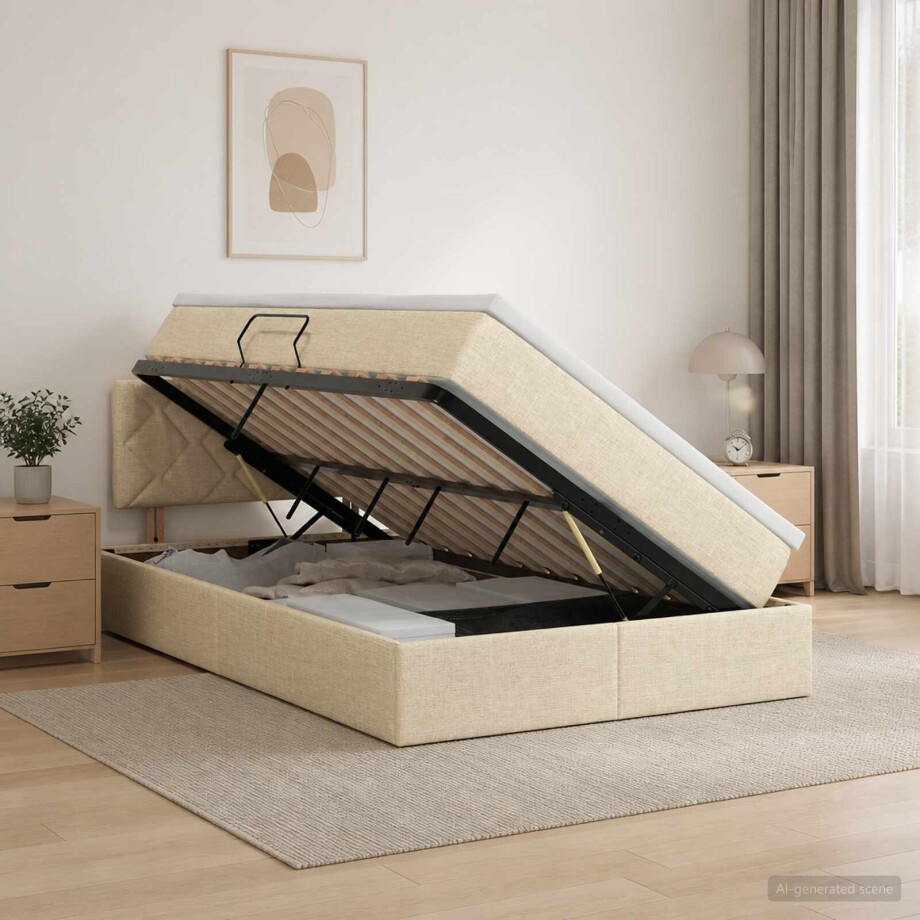 vidaXL Opbergbed met matras Crèmekleurig 120 x 190 cm fluweel vidaXL Opbergbed met matras Crèmekleurig 120 x 190 cm fluweel afbeelding 1