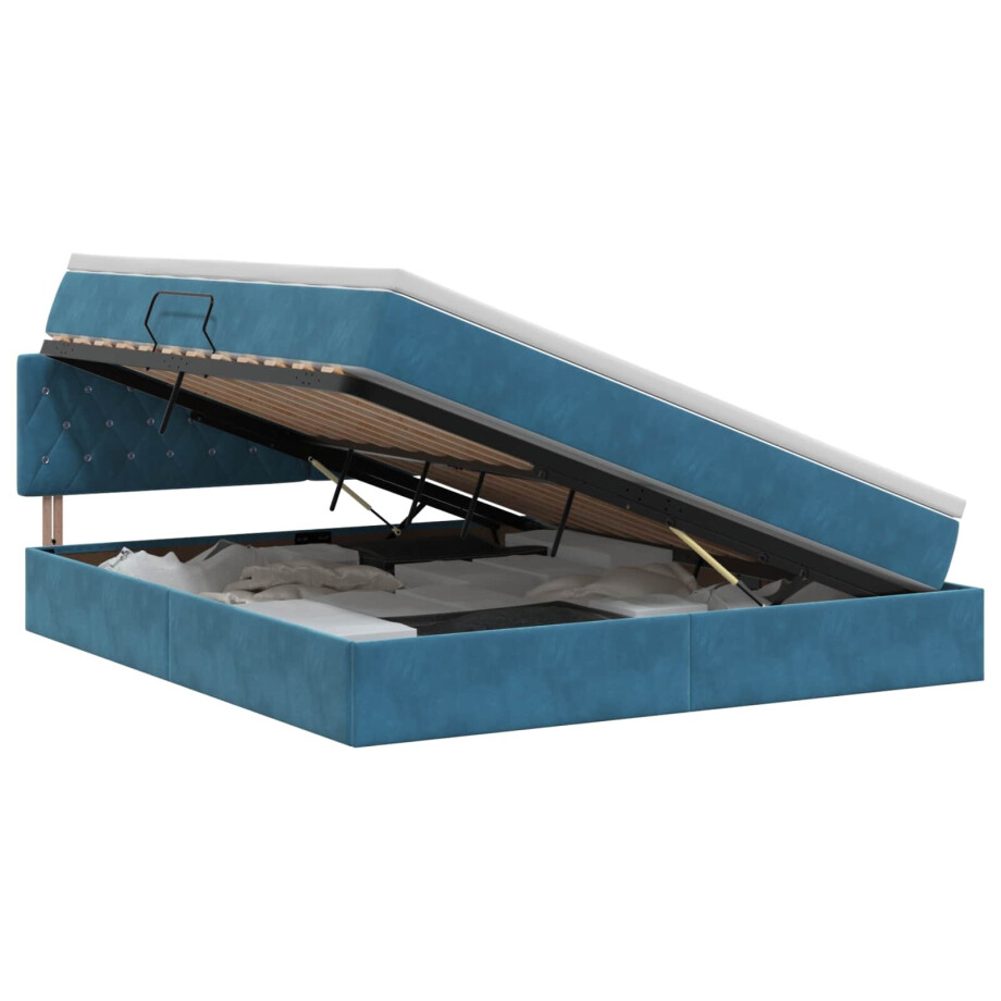 vidaXL Opslag bed met hoofdeinde Donkerblauw 140 x 200 cm Fluweel afbeelding 1