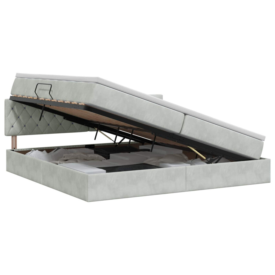 vidaXL Opslag bed met hoofdeinde Lichtgrijs 200 x 200 cm Fluweel afbeelding 1